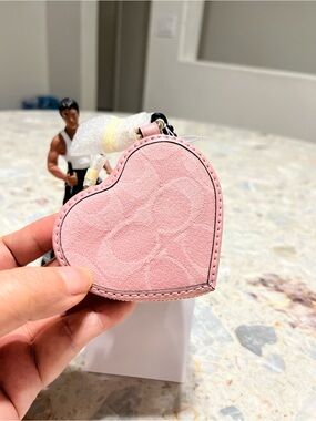 ‼️Last one Coach Heart Bag Charm In Light Pink Signature Denim NWT